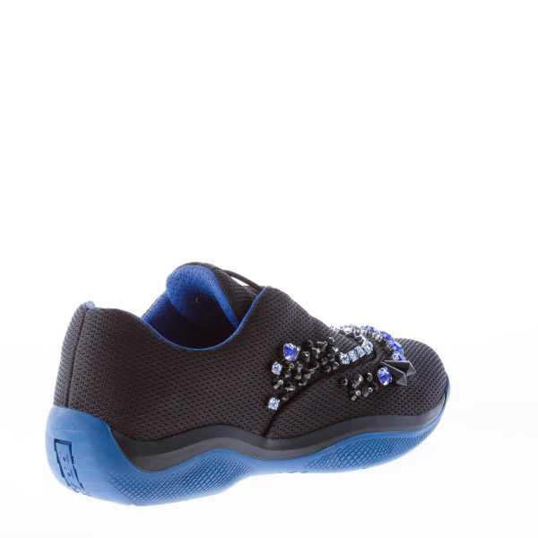 PRADA donna sneaker elasticizzata America's Cup in tessuto NERO con cristalli colorati - immagine 3