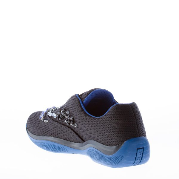PRADA donna sneaker elasticizzata America's Cup in tessuto NERO con cristalli colorati - immagine 4