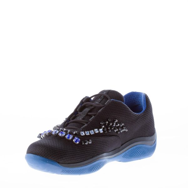 PRADA donna sneaker elasticizzata America's Cup in tessuto NERO con cristalli colorati - immagine 6