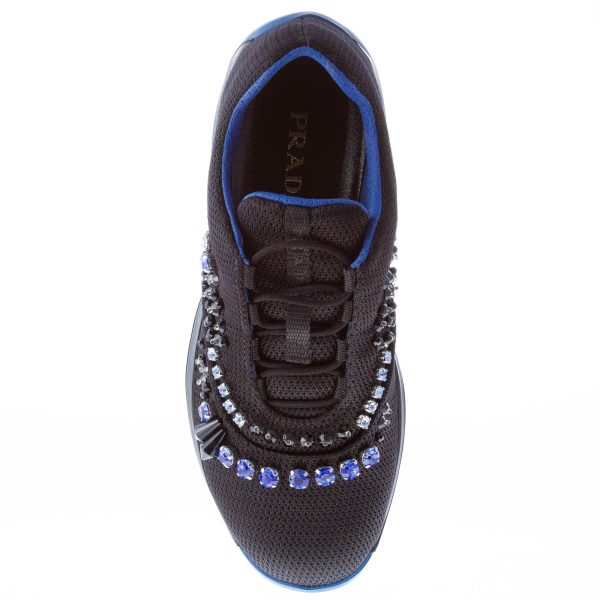 PRADA donna sneaker elasticizzata America's Cup in tessuto NERO con cristalli colorati - immagine 7