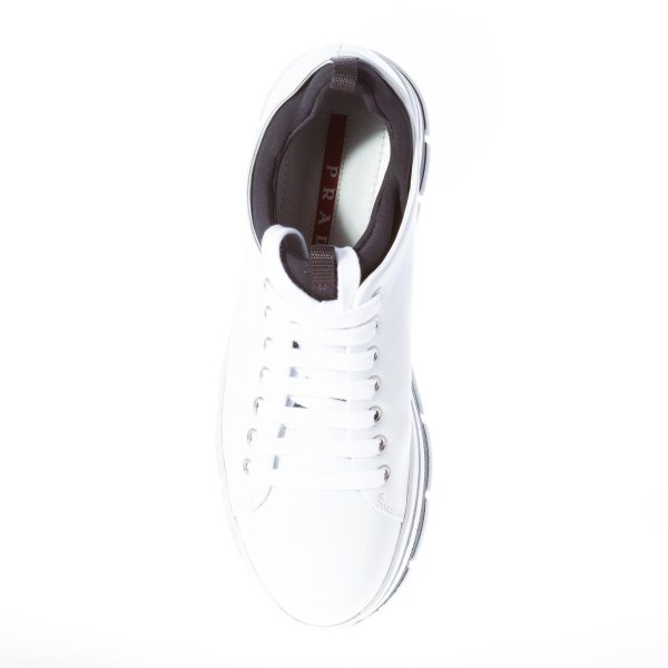 PRADA donna sneaker in pelle BIANCO con neoprene e maxi platform bicolore - immagine 7