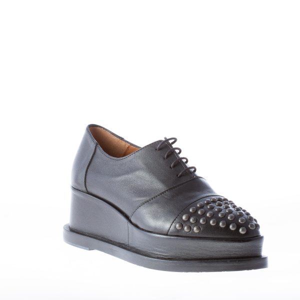 RAS donna scarpa francesina in pelle NERO con borchie e zeppa - immagine 2