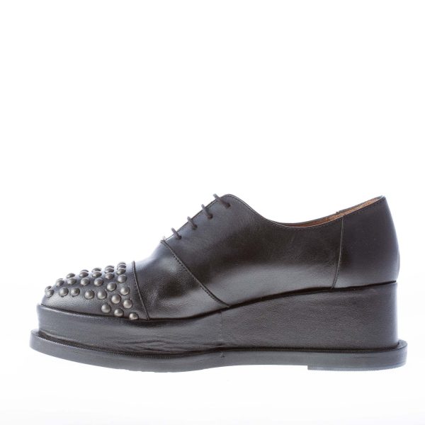 RAS donna scarpa francesina in pelle NERO con borchie e zeppa - immagine 5