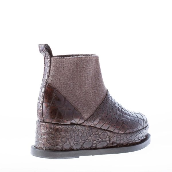 RAS donna stivaletto elasticizzato in pelle stampa cocco MARRONE e tessuto - immagine 3