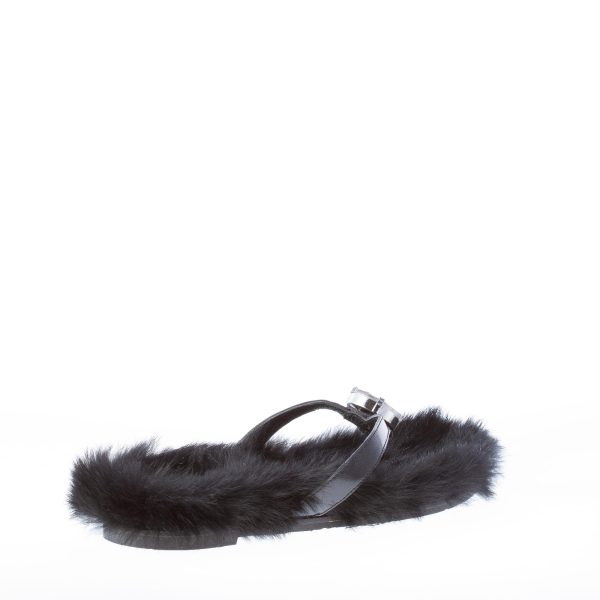 RAS donna sandalo infradito in vernice NERO con fodera in pelliccia ecologica - immagine 3