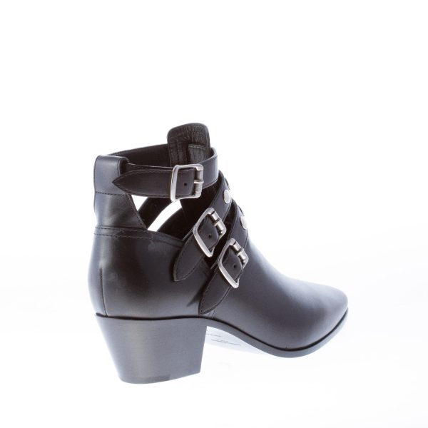 SAINT LAURENT donna stivaletto in pelle NERO con cinturini fibbie e borchie. Tacco 4,5 cm - immagine 3