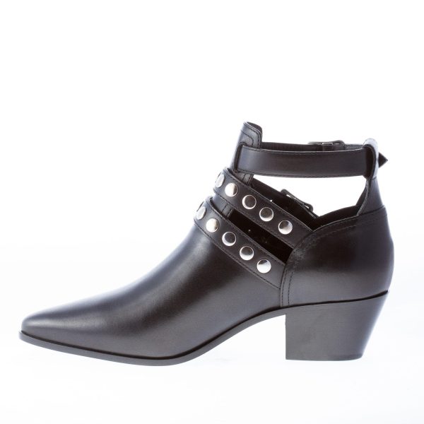 SAINT LAURENT donna stivaletto in pelle NERO con cinturini fibbie e borchie. Tacco 4,5 cm - immagine 5