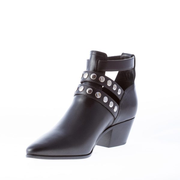SAINT LAURENT donna stivaletto in pelle NERO con cinturini fibbie e borchie. Tacco 4,5 cm - immagine 6