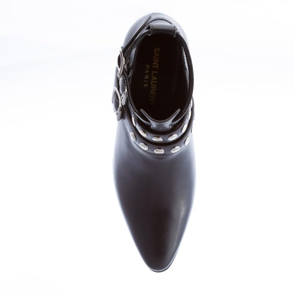 SAINT LAURENT donna stivaletto in pelle NERO con cinturini fibbie e borchie. Tacco 4,5 cm - immagine 7