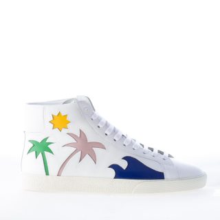 SAINT LAURENT uomo sneaker in pelle BIANCO con dettaglio palme colorate