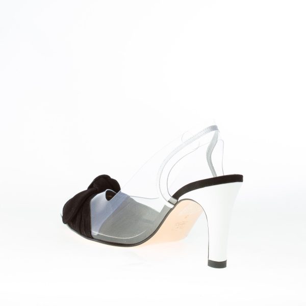 AZUREE CANNES donna scarpa chanel LIGUE in vernice bianca con fiocco nero. Tacco 8,5 - immagine 4