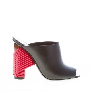 BALENCIAGA donna sandalo slide in pelle NERO con tacco rosso intrecciato. Tacco 11 cm