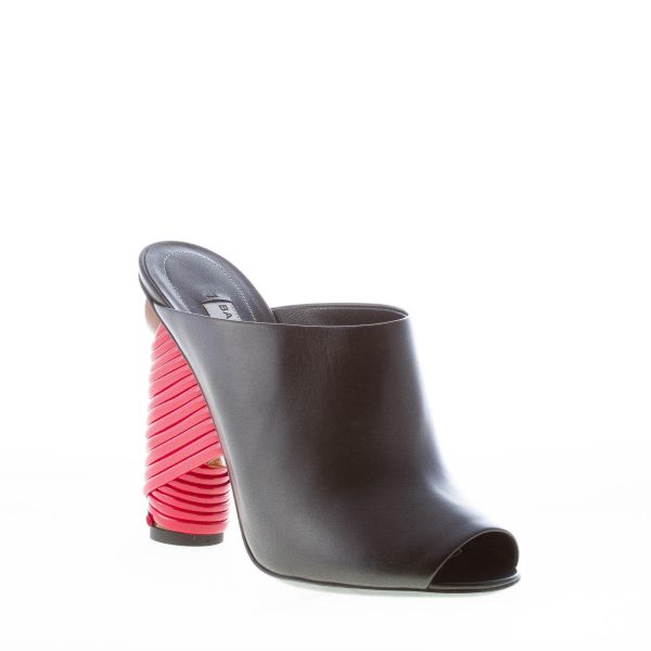 BALENCIAGA donna sandalo slide in pelle NERO con tacco rosso intrecciato. Tacco 11 cm - immagine 2