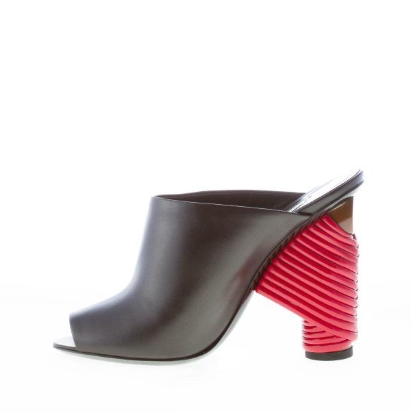 BALENCIAGA donna sandalo slide in pelle NERO con tacco rosso intrecciato. Tacco 11 cm - immagine 5