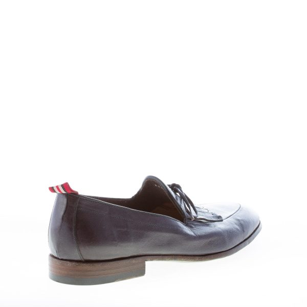 GREEN GEORGE uomo mocassino in canguro BLU con frangia e fiocco. Suola cuoio - immagine 3