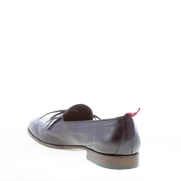 GREEN GEORGE uomo mocassino in canguro BLU con frangia e fiocco. Suola cuoio - immagine 4