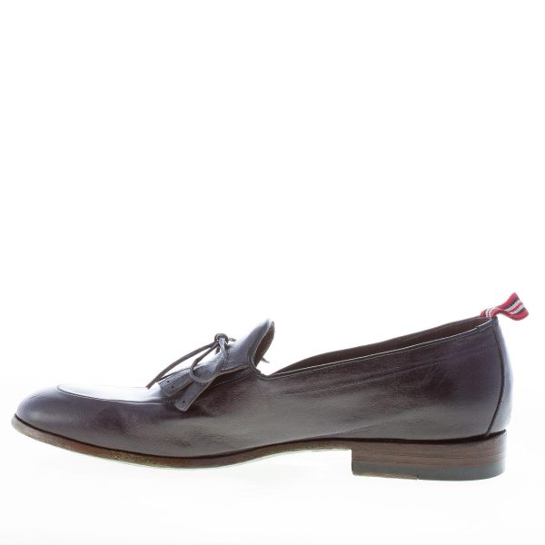 GREEN GEORGE uomo mocassino in canguro BLU con frangia e fiocco. Suola cuoio - immagine 5