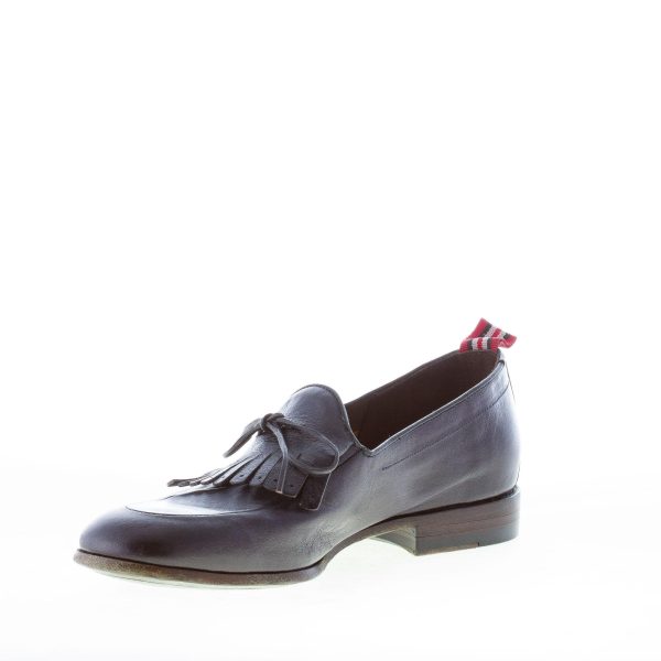 GREEN GEORGE uomo mocassino in canguro BLU con frangia e fiocco. Suola cuoio - immagine 6