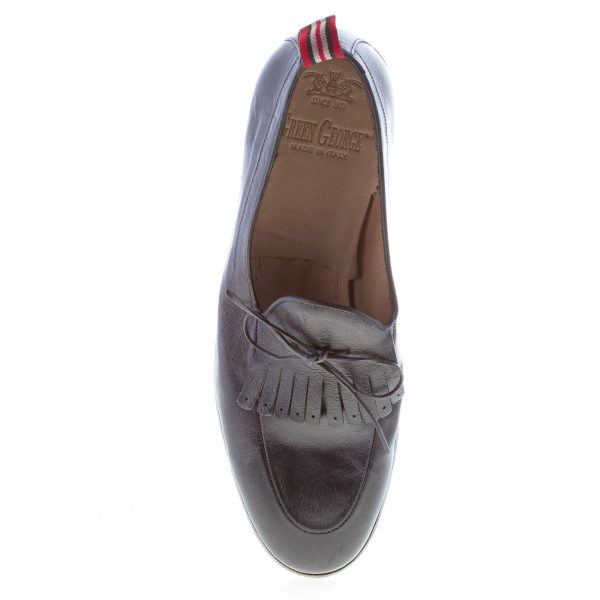 GREEN GEORGE uomo mocassino in canguro BLU con frangia e fiocco. Suola cuoio - immagine 7