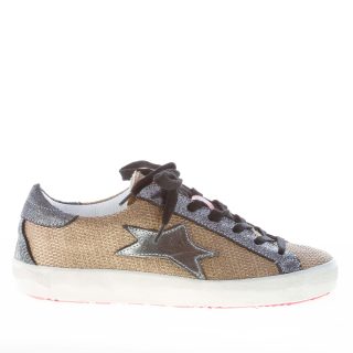 ISHIKAWA donna sneaker bassa in tessuto a rete lucente ORO più laminato argento