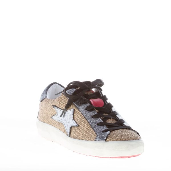 ISHIKAWA donna sneaker bassa in tessuto a rete lucente ORO più laminato argento - immagine 2