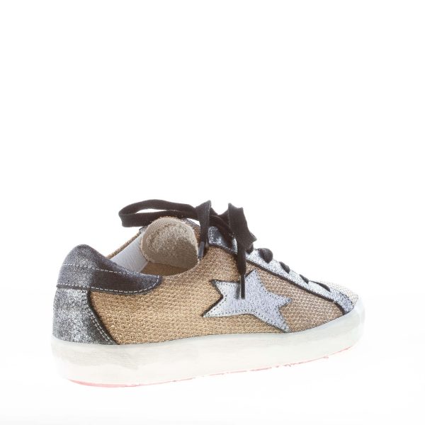 ISHIKAWA donna sneaker bassa in tessuto a rete lucente ORO più laminato argento - immagine 3