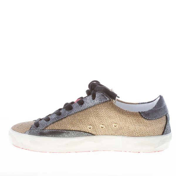 ISHIKAWA donna sneaker bassa in tessuto a rete lucente ORO più laminato argento - immagine 5