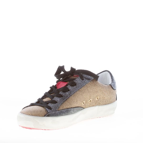 ISHIKAWA donna sneaker bassa in tessuto a rete lucente ORO più laminato argento - immagine 6