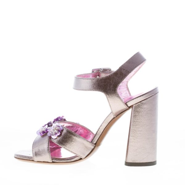 L'AUTRE CHOSE donna sandalo in canvas PIOMBO con fiori viola. Tacco 11 cm - immagine 5