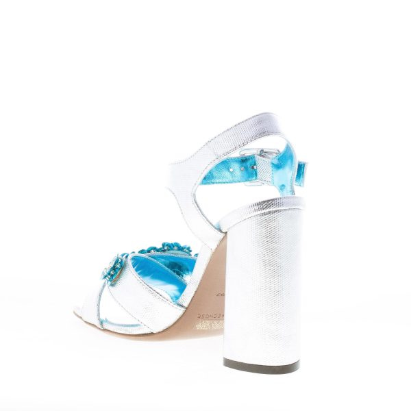 L'AUTRE CHOSE donna sandalo in canvas ARGENTO con fiori turchesi. Tacco 11 cm - immagine 4