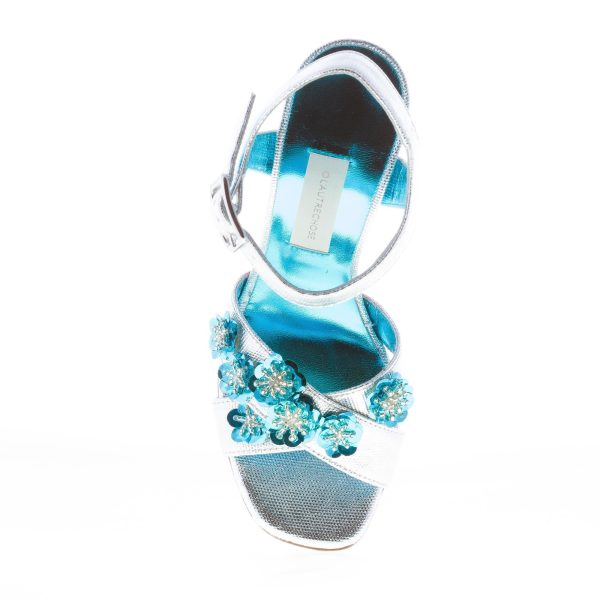 L'AUTRE CHOSE donna sandalo in canvas ARGENTO con fiori turchesi. Tacco 11 cm - immagine 7