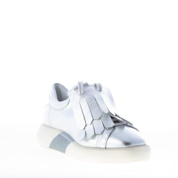 MANUEL BARCELO' donna sneaker Emerald in pelle laminata ARGENTO con frangia - immagine 2