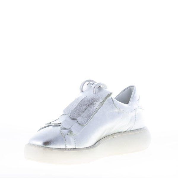 MANUEL BARCELO' donna sneaker Emerald in pelle laminata ARGENTO con frangia - immagine 6