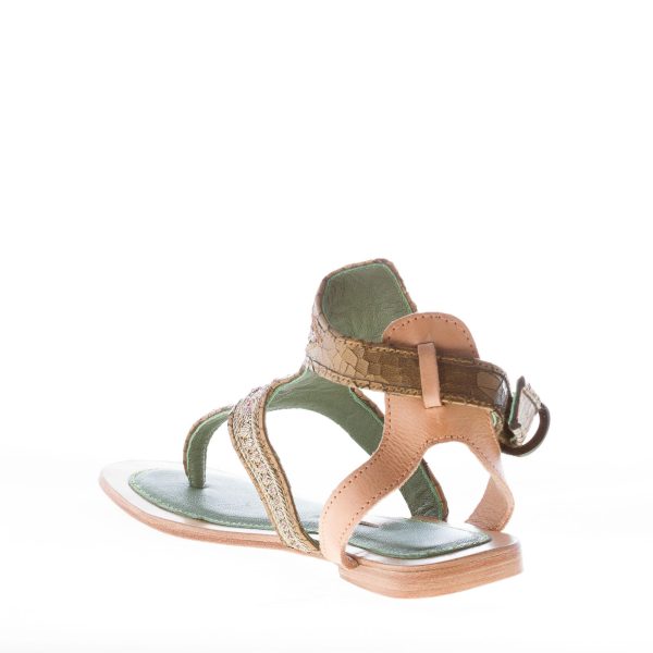 MEHER KAKALIA donna sandalo infradito basso in pelle crettata ORO e ricami multicolore - immagine 4