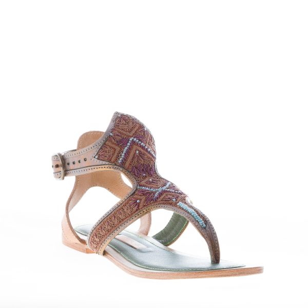 MEHER KAKALIA donna sandalo infradito basso in pelle GRIGIO e ricami rame - immagine 2