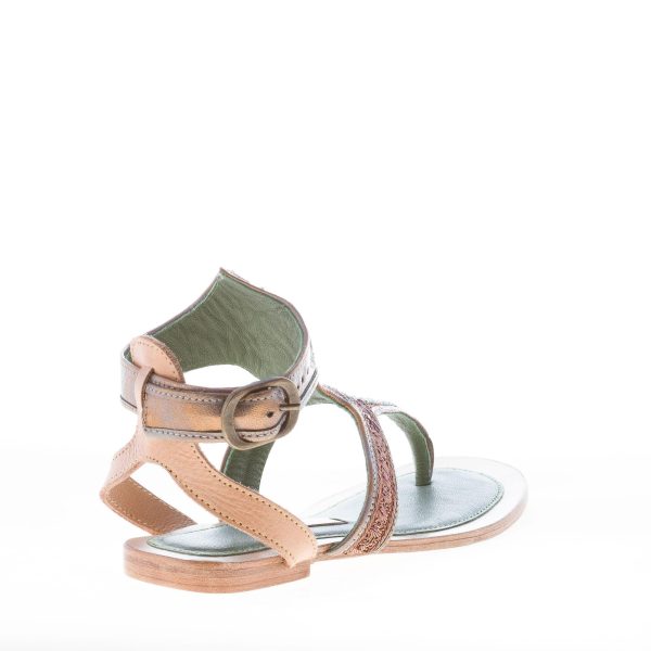 MEHER KAKALIA donna sandalo infradito basso in pelle GRIGIO e ricami rame - immagine 3