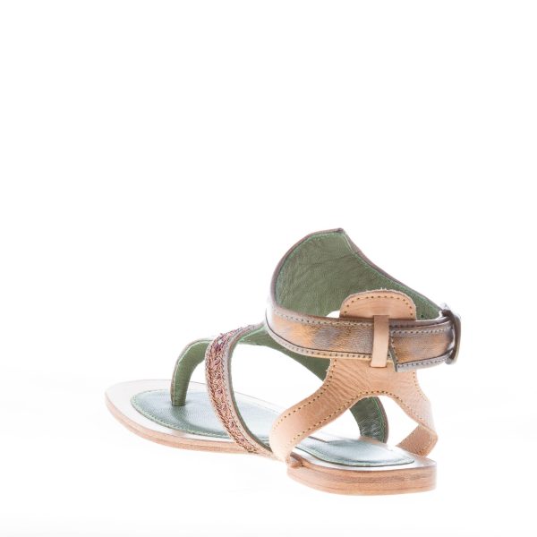 MEHER KAKALIA donna sandalo infradito basso in pelle GRIGIO e ricami rame - immagine 4