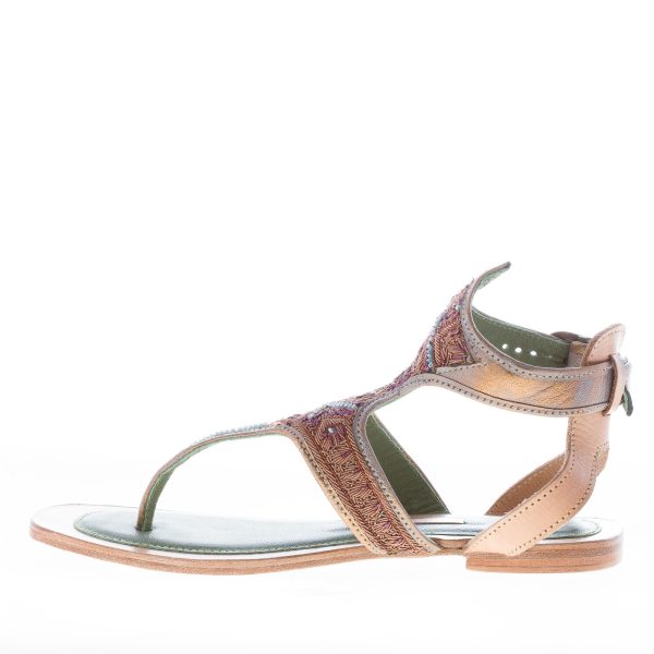 MEHER KAKALIA donna sandalo infradito basso in pelle GRIGIO e ricami rame - immagine 5