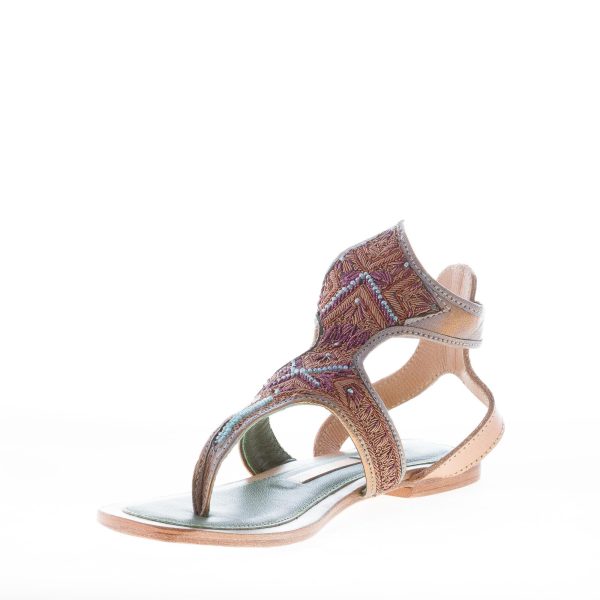 MEHER KAKALIA donna sandalo infradito basso in pelle GRIGIO e ricami rame - immagine 6