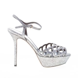 SERGIO ROSSI donna sandalo in pelle effetto glitter ARGENTO con intagli. Tacco 13 cm