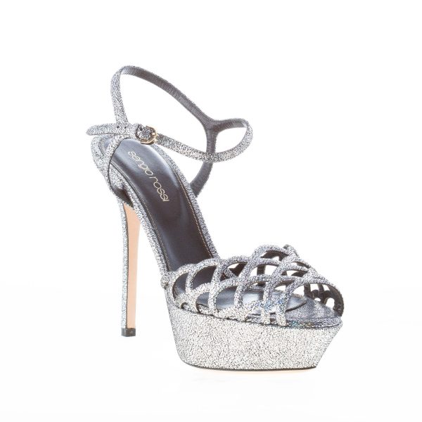 SERGIO ROSSI donna sandalo in pelle effetto glitter ARGENTO con intagli. Tacco 13 cm - immagine 2