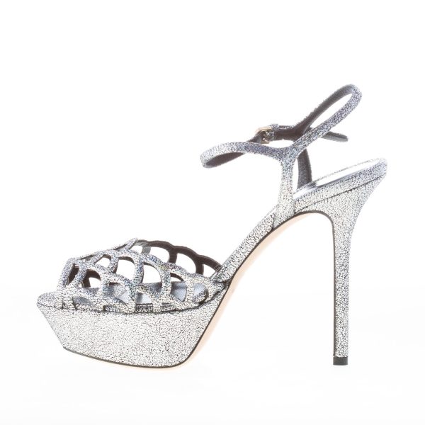 SERGIO ROSSI donna sandalo in pelle effetto glitter ARGENTO con intagli. Tacco 13 cm - immagine 5