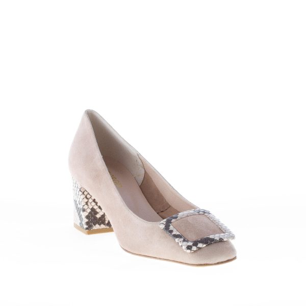 IL BORGO FIRENZE decolletè in camoscio BEIGE con fibbia e tacco rettile. Tacco 5,5 cm - immagine 2