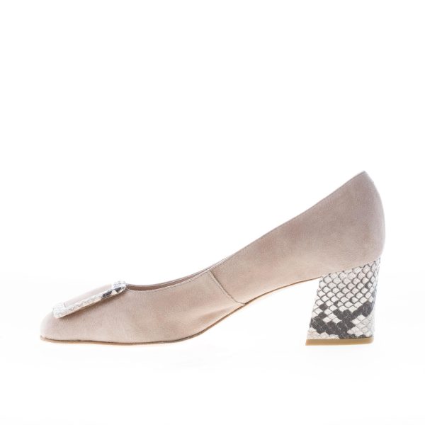 IL BORGO FIRENZE decolletè in camoscio BEIGE con fibbia e tacco rettile. Tacco 5,5 cm - immagine 5