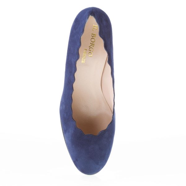 IL BORGO FIRENZE decolletè in camoscio BLU con profilo smerlato. Tacco 5,5 cm - immagine 7