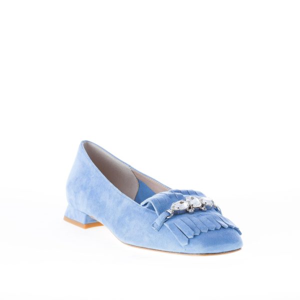 IL BORGO FIRENZE mocassino in camoscio AZZURRO con frangia e gioiello - immagine 2
