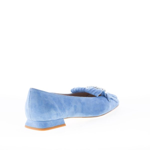 IL BORGO FIRENZE mocassino in camoscio AZZURRO con frangia e gioiello - immagine 3