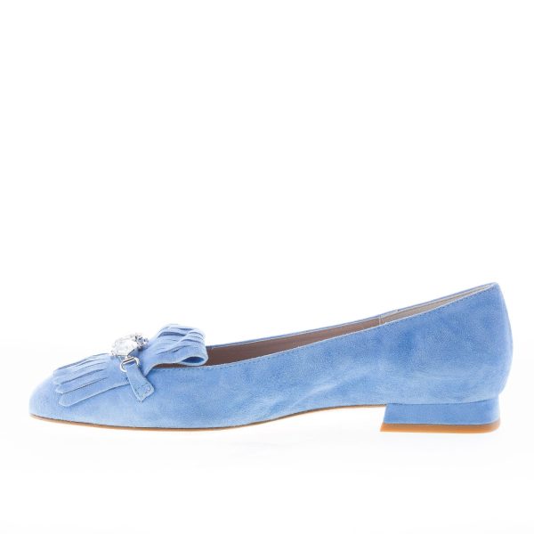 IL BORGO FIRENZE mocassino in camoscio AZZURRO con frangia e gioiello - immagine 5
