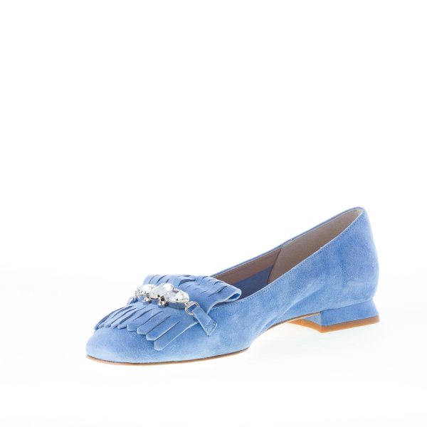 IL BORGO FIRENZE mocassino in camoscio AZZURRO con frangia e gioiello - immagine 6