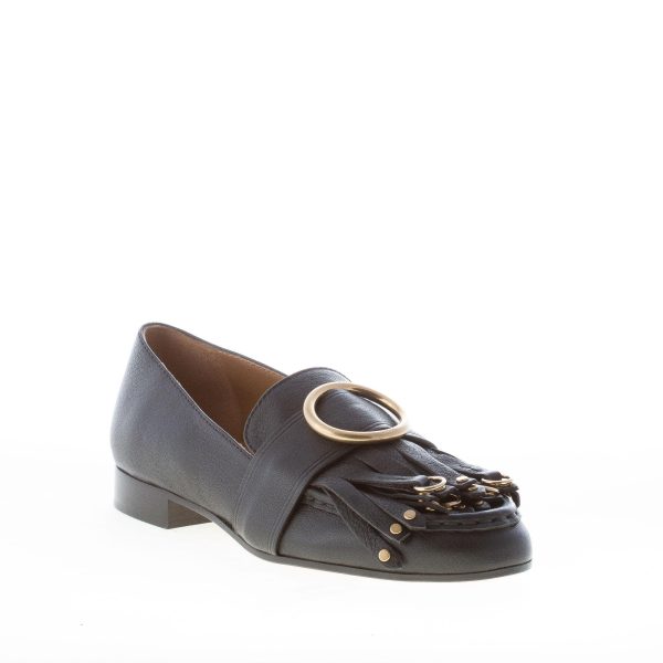 CHLOE' donna mocassino Olly in pelle NERO con frange ed anelli - immagine 2